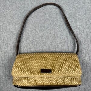 Liz Claiborne Woven Straw Shoulder Bag with Brown Trim